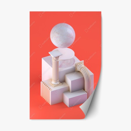 Repositionable sticker marble sphere and classical columns on orange • Wallissimo®