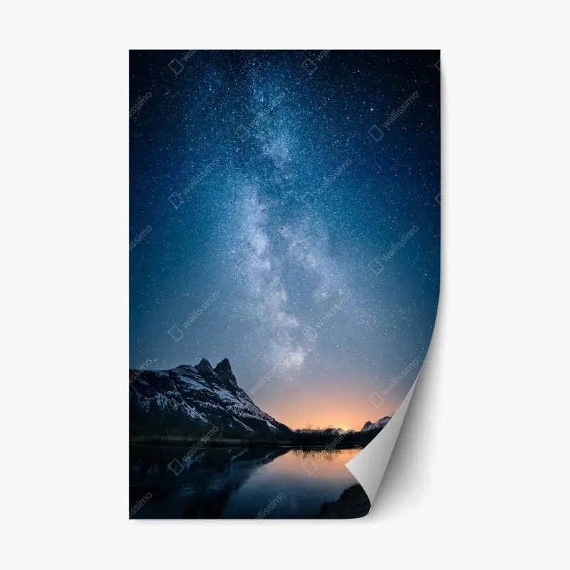 Repositionable sticker milky way over mirrored mountains