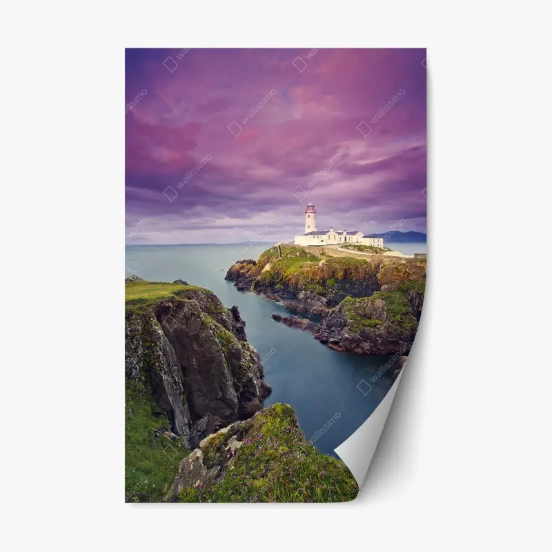 Repositionable sticker purple coastal lighthouse at dusk