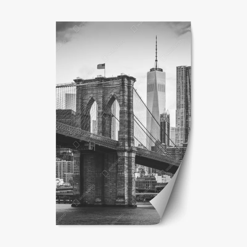 Repositionable sticker Brooklyn bridge black and white cityscape