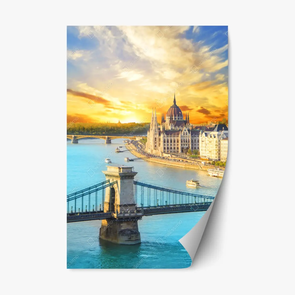 Repositionable sticker sunset over Budapest skyline with Chain Bridge • Wallissimo® Repositionable sticker sunset over Budapest skyline with Chain Bridge • Wallissimo®