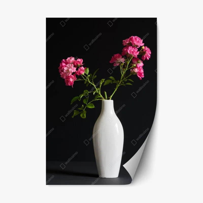 Repositionable sticker pink roses in white vase