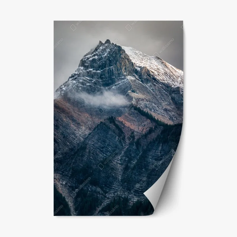 Repositionable sticker dramatic alpine peak in mist