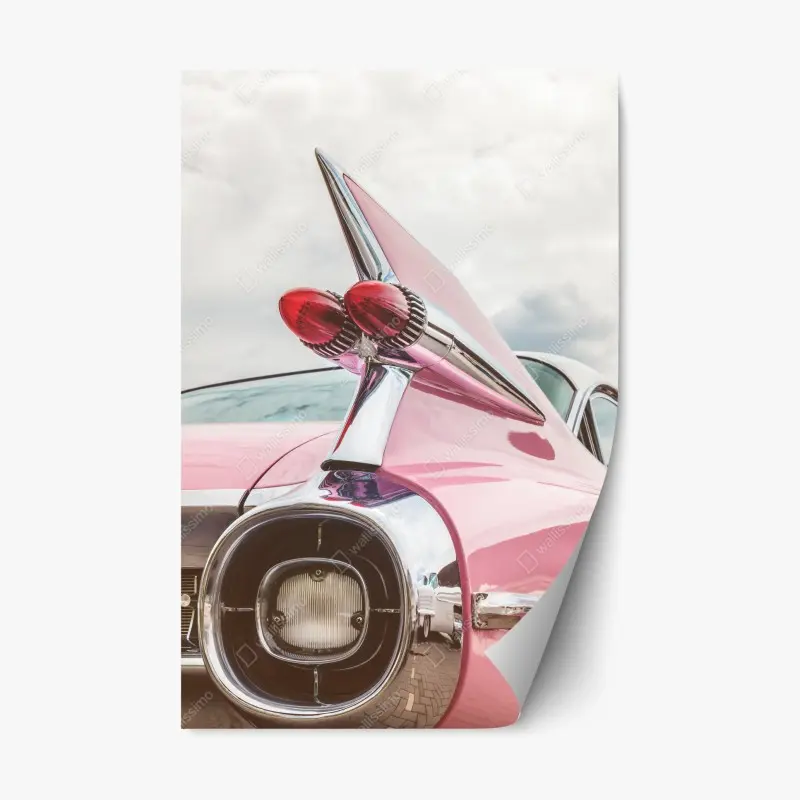 Repositionable sticker retro pink classic car tailfin