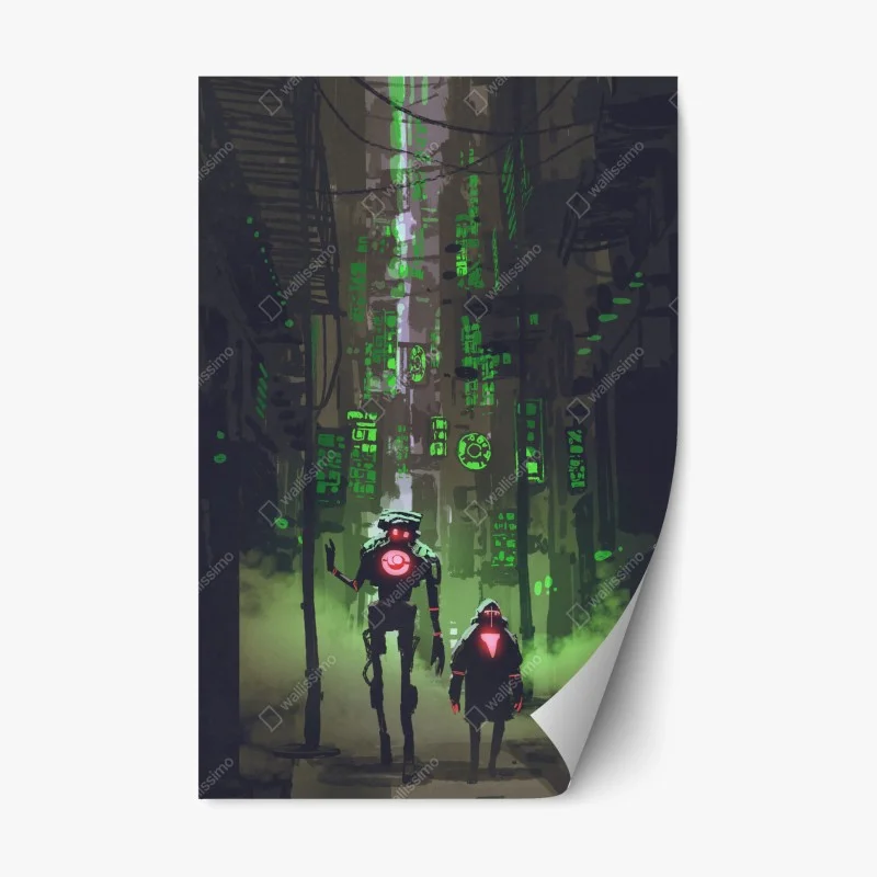 Repositionable sticker robots in neon alley