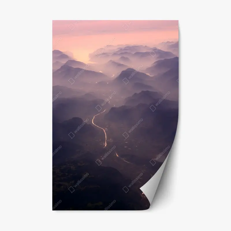 Repositionable sticker misty pastel mountain valley