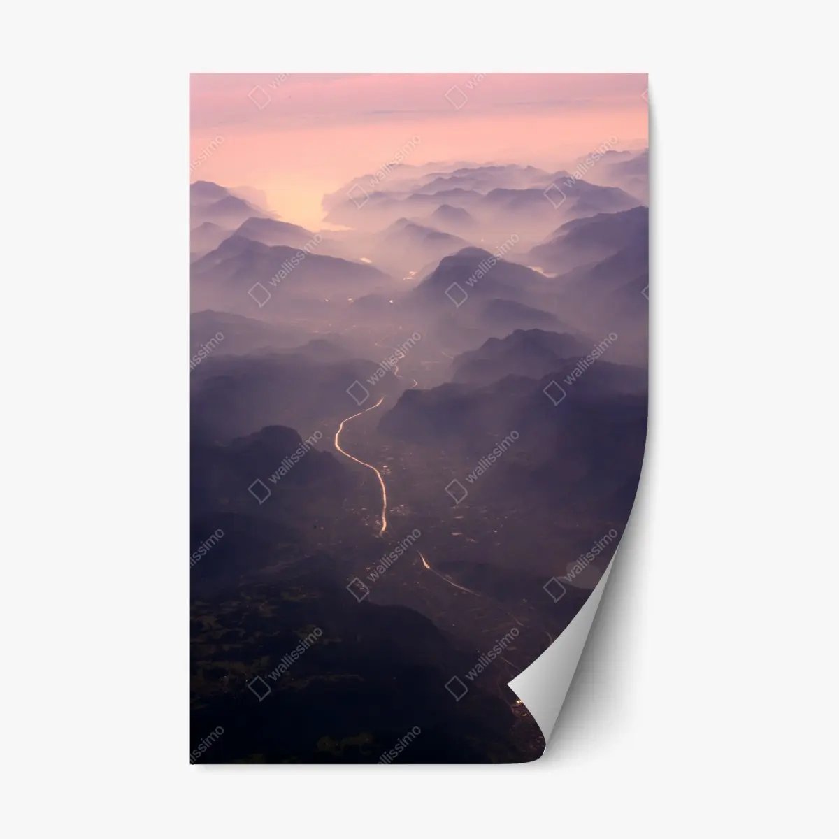 Repositionable sticker misty pastel mountain valley • Wallissimo® Repositionable sticker misty pastel mountain valley • Wallissimo®