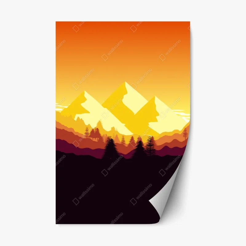 Repositionable sticker golden sunset mountain landscape
