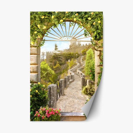 Repositionable sticker sunlit garden path to castle • Wallissimo®