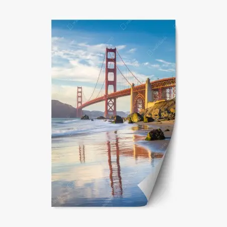 Repositionable sticker Golden Gate Bridge reflection on the shore • Wallissimo®