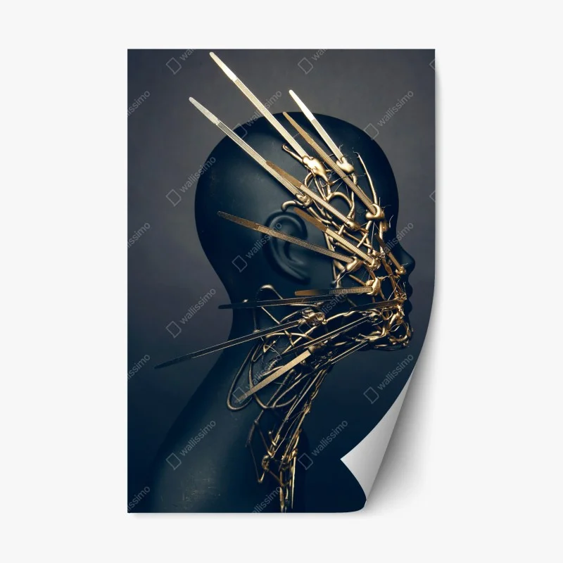 Repositionable sticker golden wire portrait on black bust