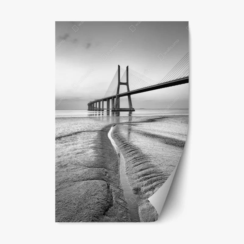 Repositionable sticker minimalist cable-stayed bridge in monochrome