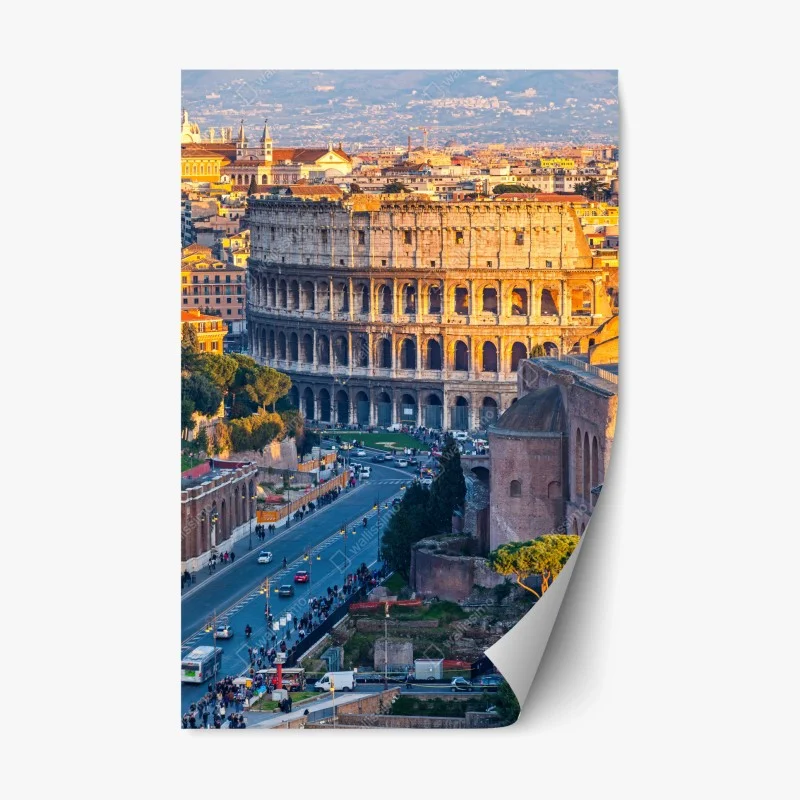 Repositionable sticker golden colosseum at sunset, Rome