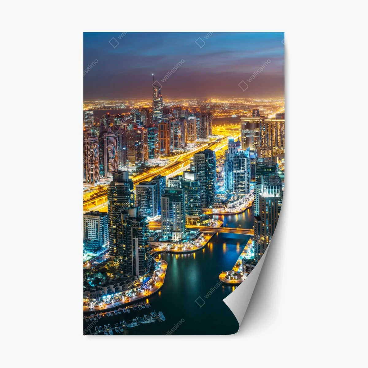 Repositionable sticker Dubai marina night skyline ⁕ Wallissimo® Repositionable sticker Dubai marina night skyline ⁕ Wallissimo®