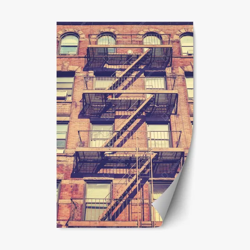 Repositionable sticker vintage New York fire escapes