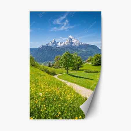 Repositionable sticker alpine meadow and mountain trail • Wallissimo®