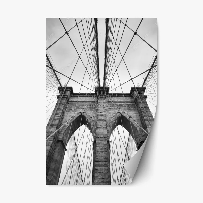 Repositionable sticker Brooklyn Bridge perspective in monochrome