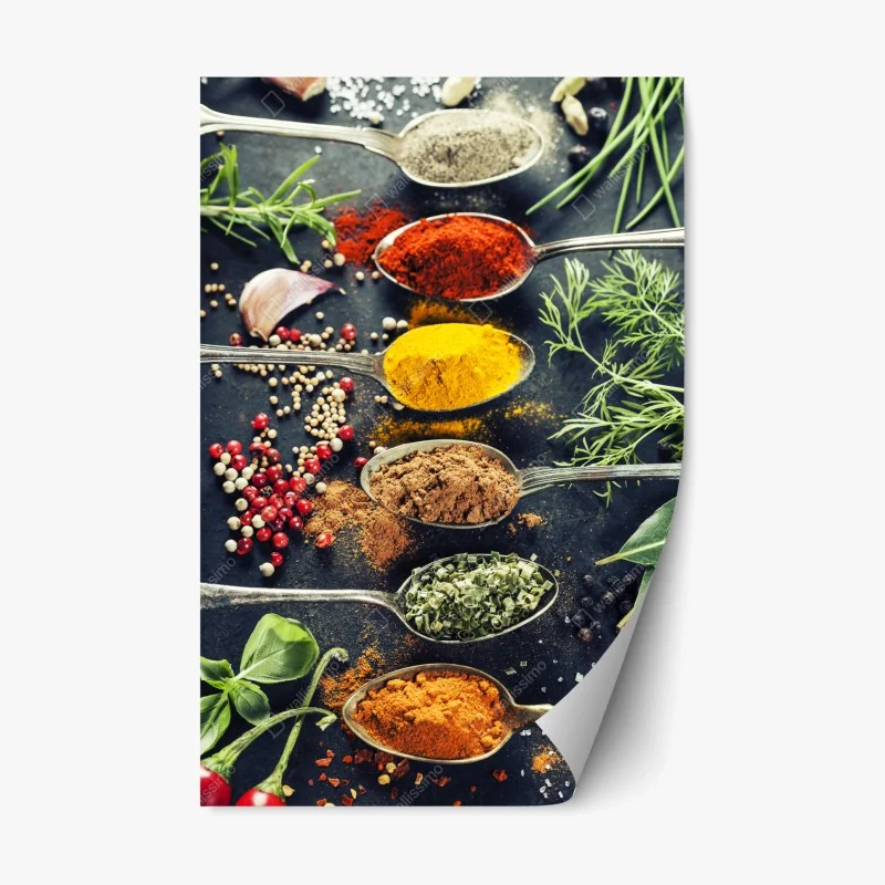 Repositionable sticker vibrant spices and herbs composition