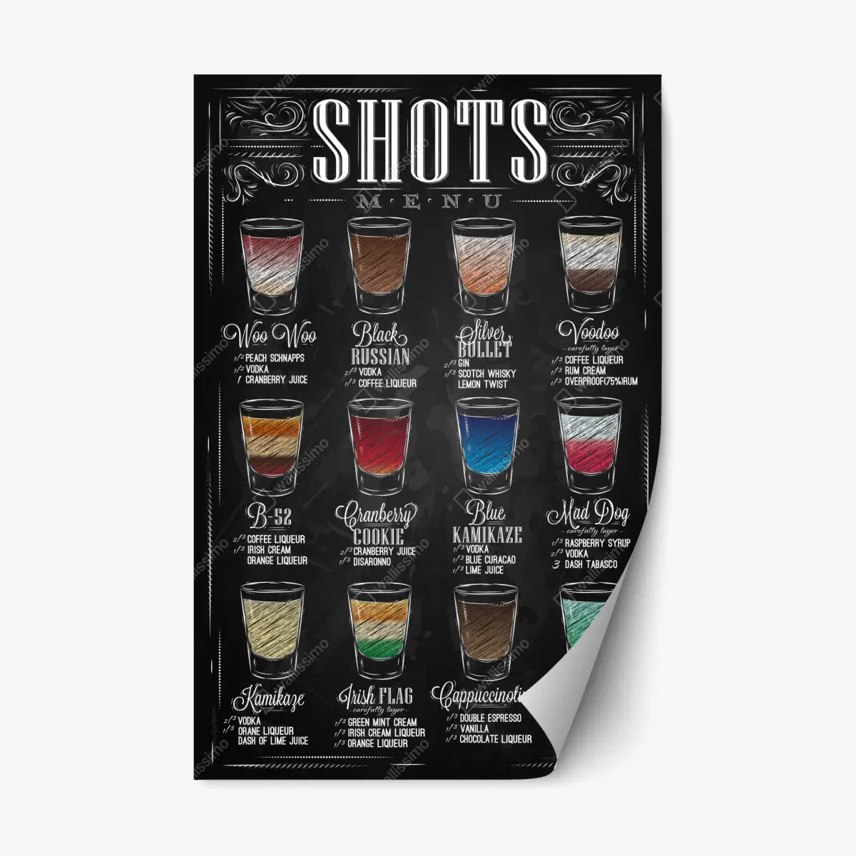 Repositionable sticker vintage chalkboard shots menu • Wallissimo®