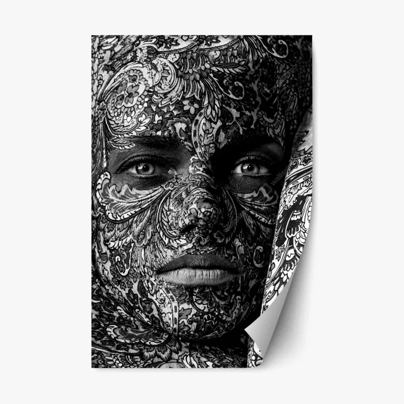 Repositionable sticker ornamental portrait with floral patterns