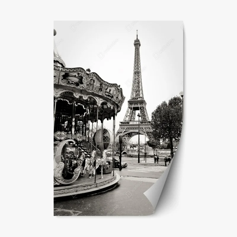 Repositionable sticker Eiffel Tower and carousel in Paris