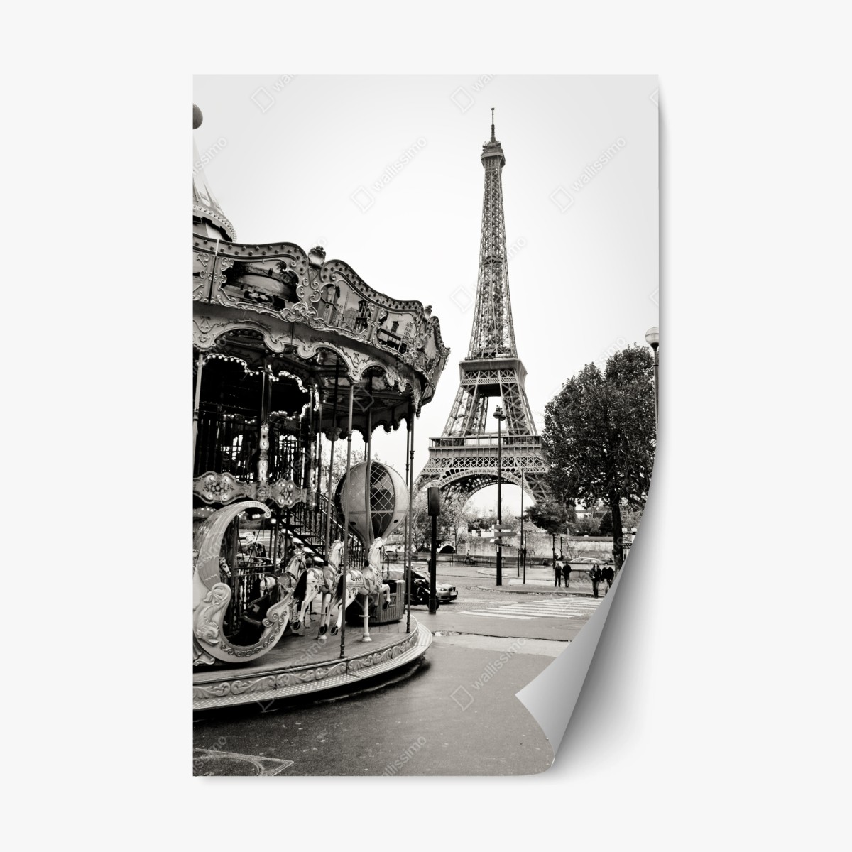 Repositionable sticker Eiffel Tower and carousel in Paris • Wallissimo® Repositionable sticker Eiffel Tower and carousel in Paris • Wallissimo®
