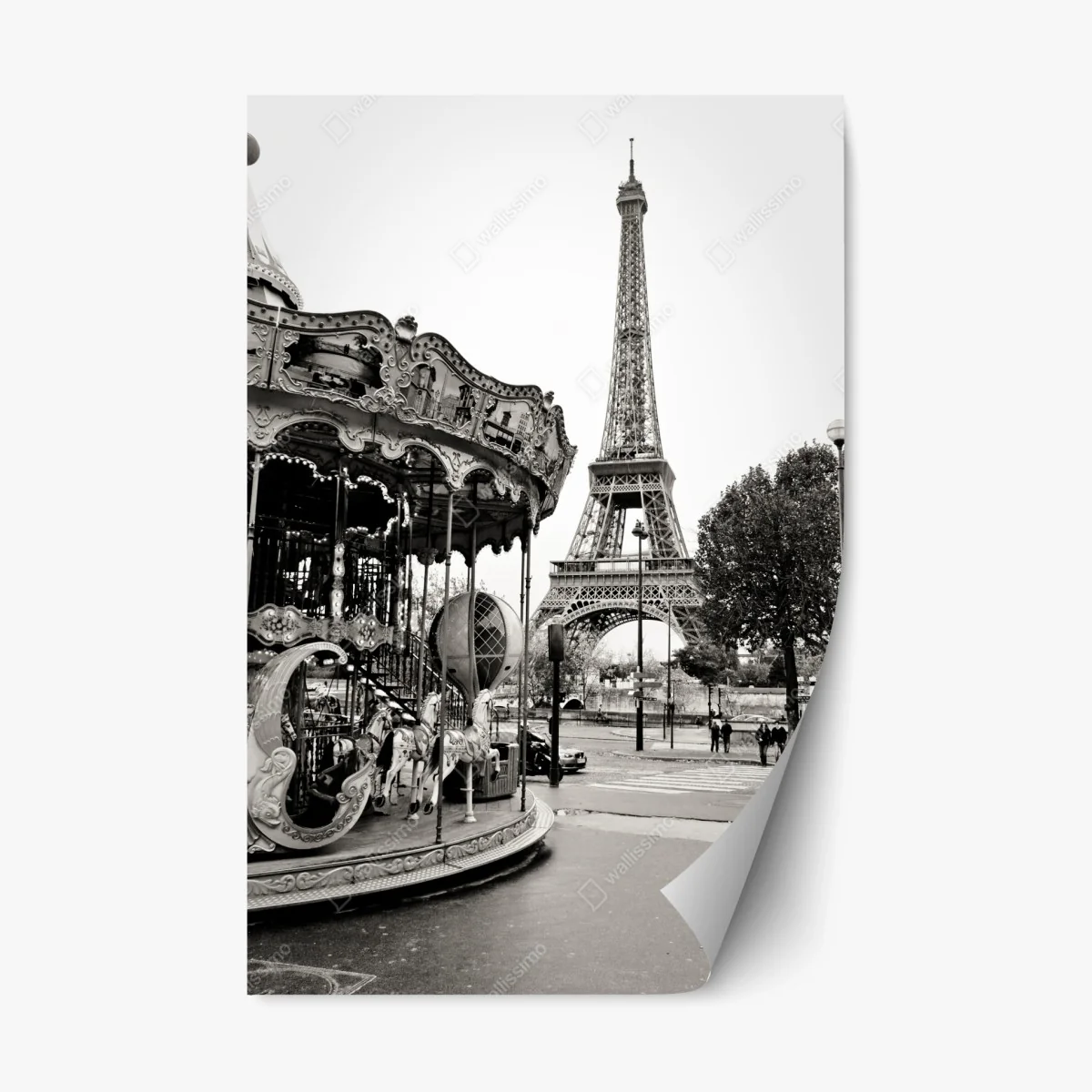 Repositionable sticker Eiffel Tower and carousel in Paris • Wallissimo® Repositionable sticker Eiffel Tower and carousel in Paris • Wallissimo®