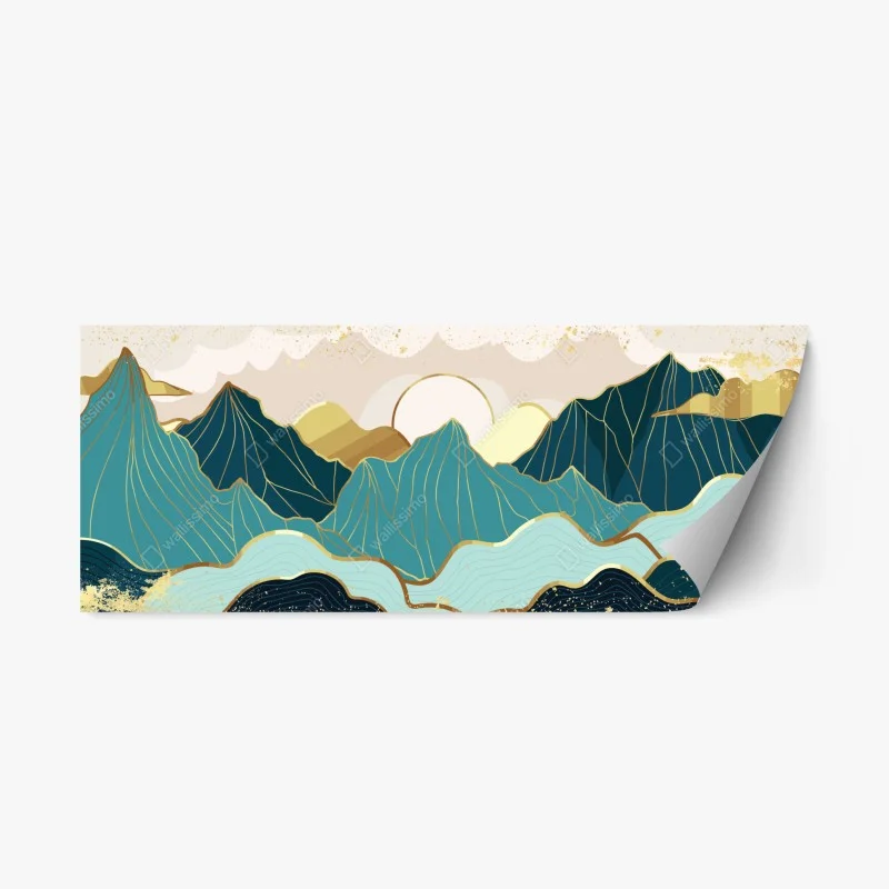 Repositionable sticker turquoise mountain sunrise with gold accents