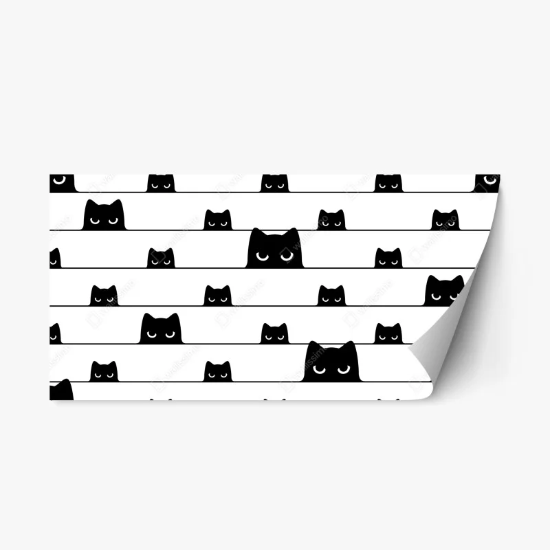 Repositionable sticker playful peeking cats on a striped background