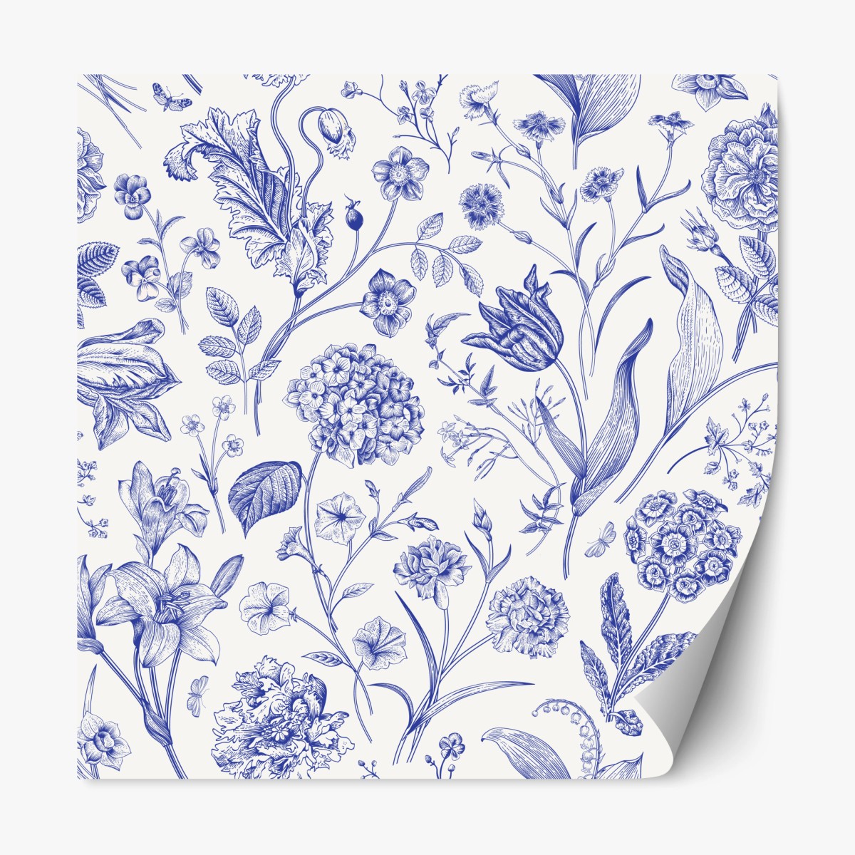 Repositionable sticker classic blue toile floral pattern • Wallissimo®