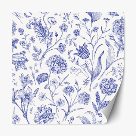 Repositionable sticker classic blue toile floral pattern • Wallissimo®