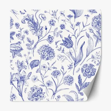 Repositionable sticker classic blue toile floral pattern • Wallissimo®