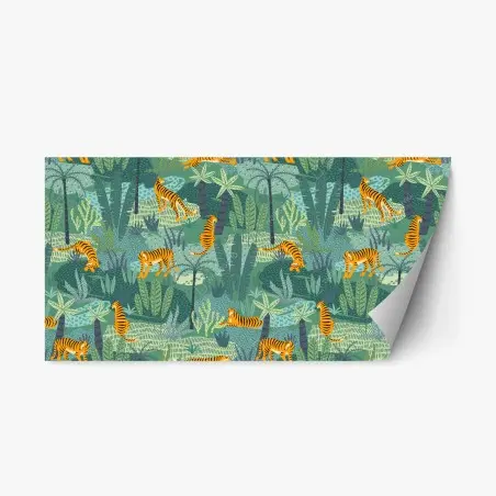 Repositionable sticker playful jungle tigers pattern • Wallissimo®
