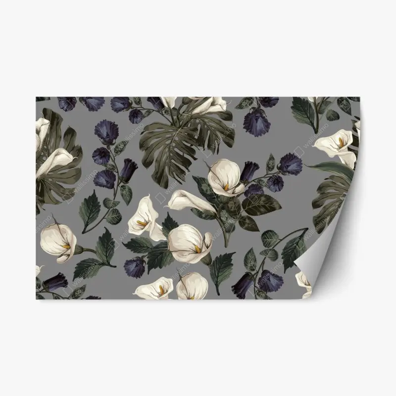 Repositionable sticker vintage calla lily floral pattern on gray