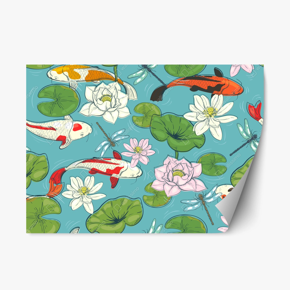 Repositionable sticker tranquil koi pond illustration • Wallissimo® Repositionable sticker tranquil koi pond illustration • Wallissimo®