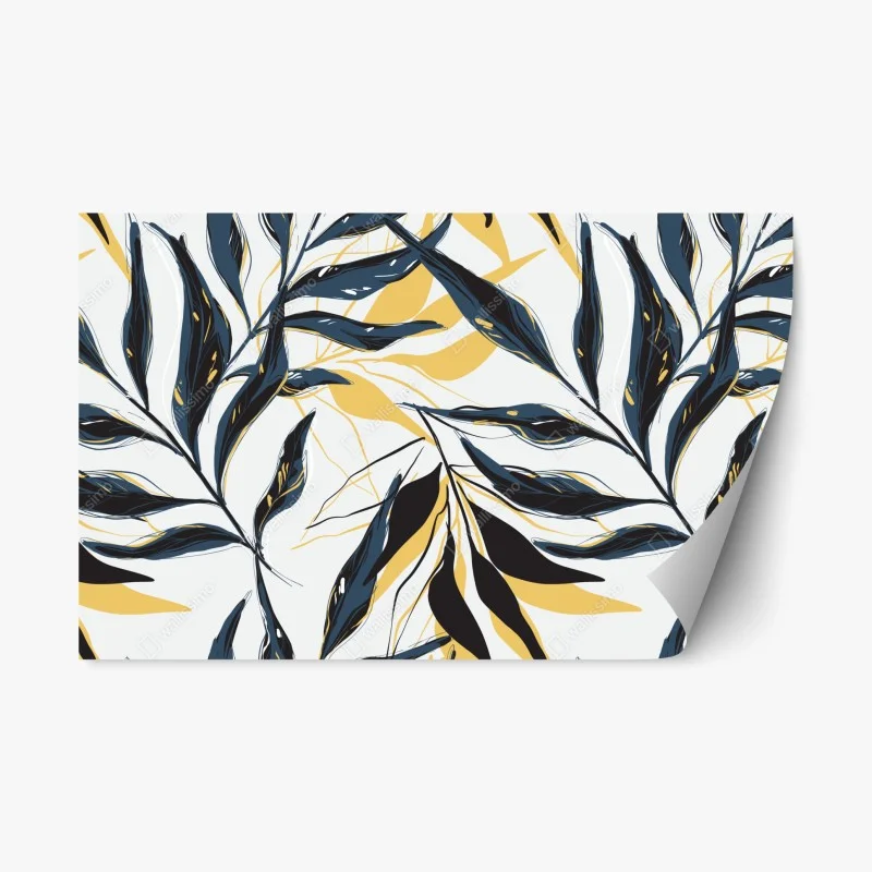 Repositionable sticker navy and gold botanical leaf pattern