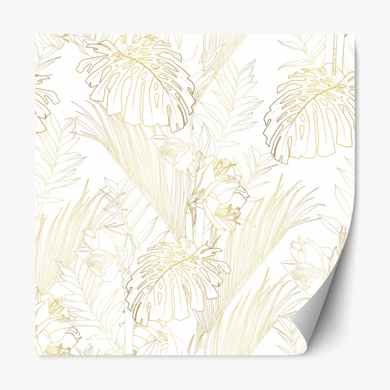 Repositionable sticker golden tropical leaves pattern