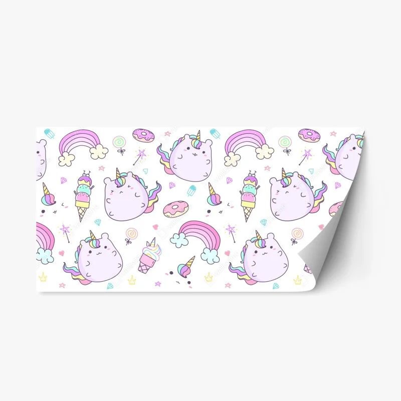 Repositionable sticker playful pastel unicorn cat pattern