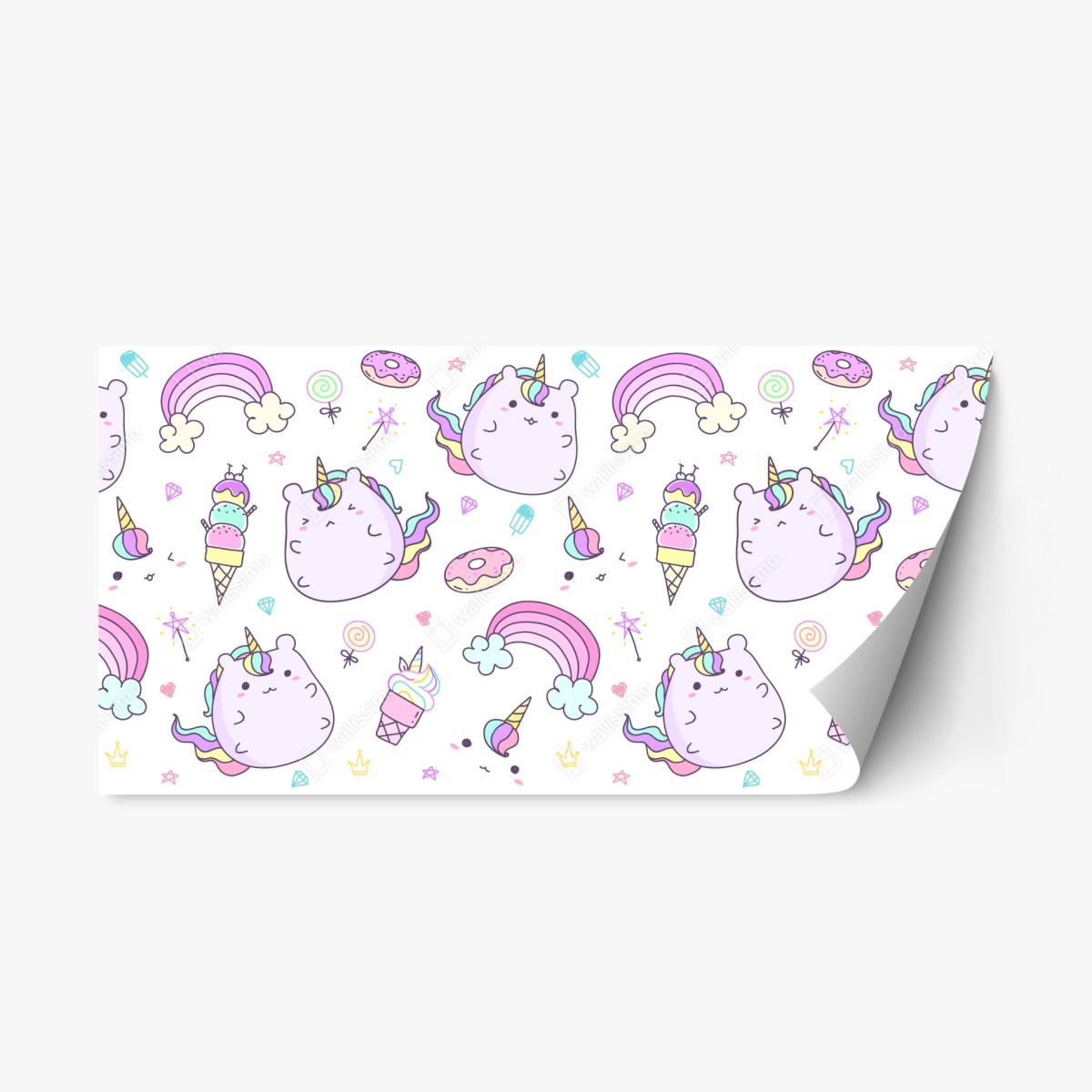Repositionable sticker playful pastel unicorn cat pattern • Wallissimo®
