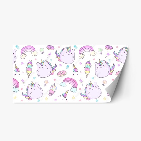 Repositionable sticker playful pastel unicorn cat pattern • Wallissimo®
