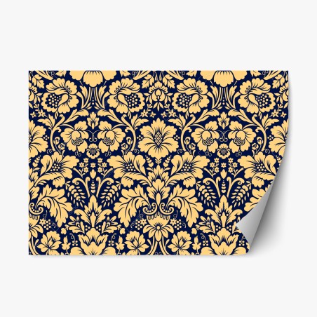 Repositionable sticker navy and beige damask floral pattern • Wallissimo®