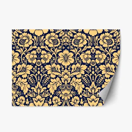 Repositionable sticker navy and beige damask floral pattern • Wallissimo®