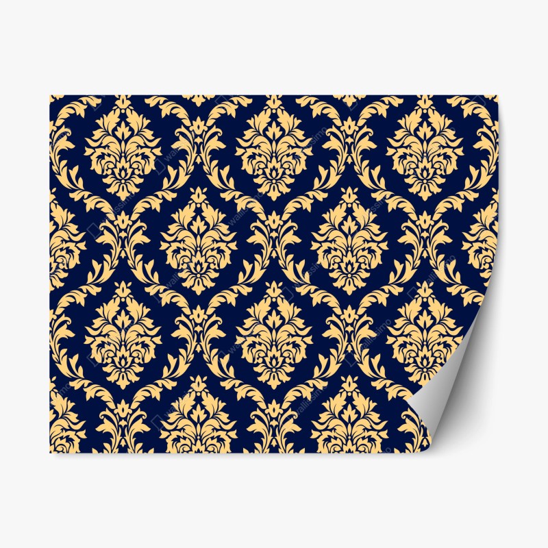 Repositionable sticker elegant gold damask pattern on navy background