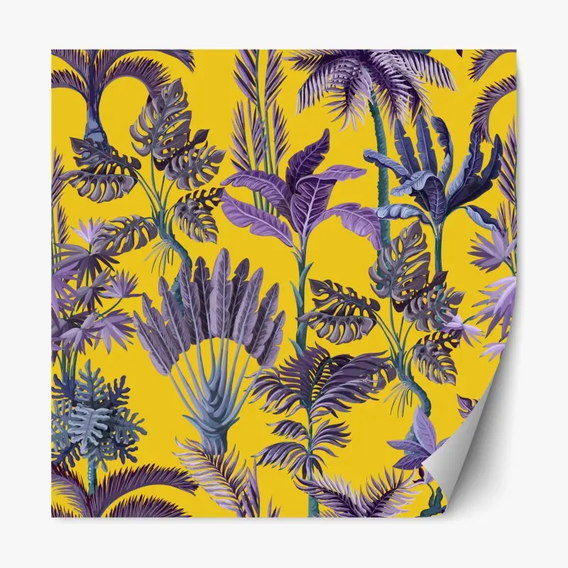 Repositionable sticker tropical purple foliage on yellow background