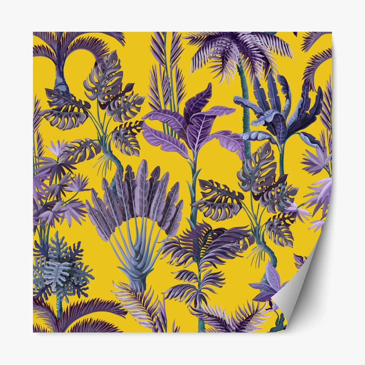 Repositionable sticker tropical purple foliage on yellow background • Wallissimo® Repositionable sticker tropical purple foliage on yellow background • Wallissimo®