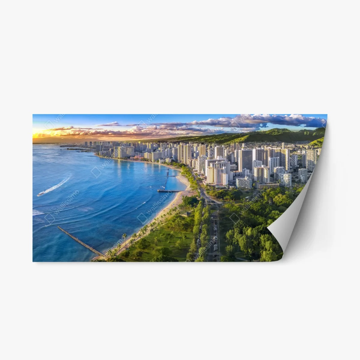 Repositionable sticker coastal city skyline at sunset • Wallissimo® Repositionable sticker coastal city skyline at sunset • Wallissimo®