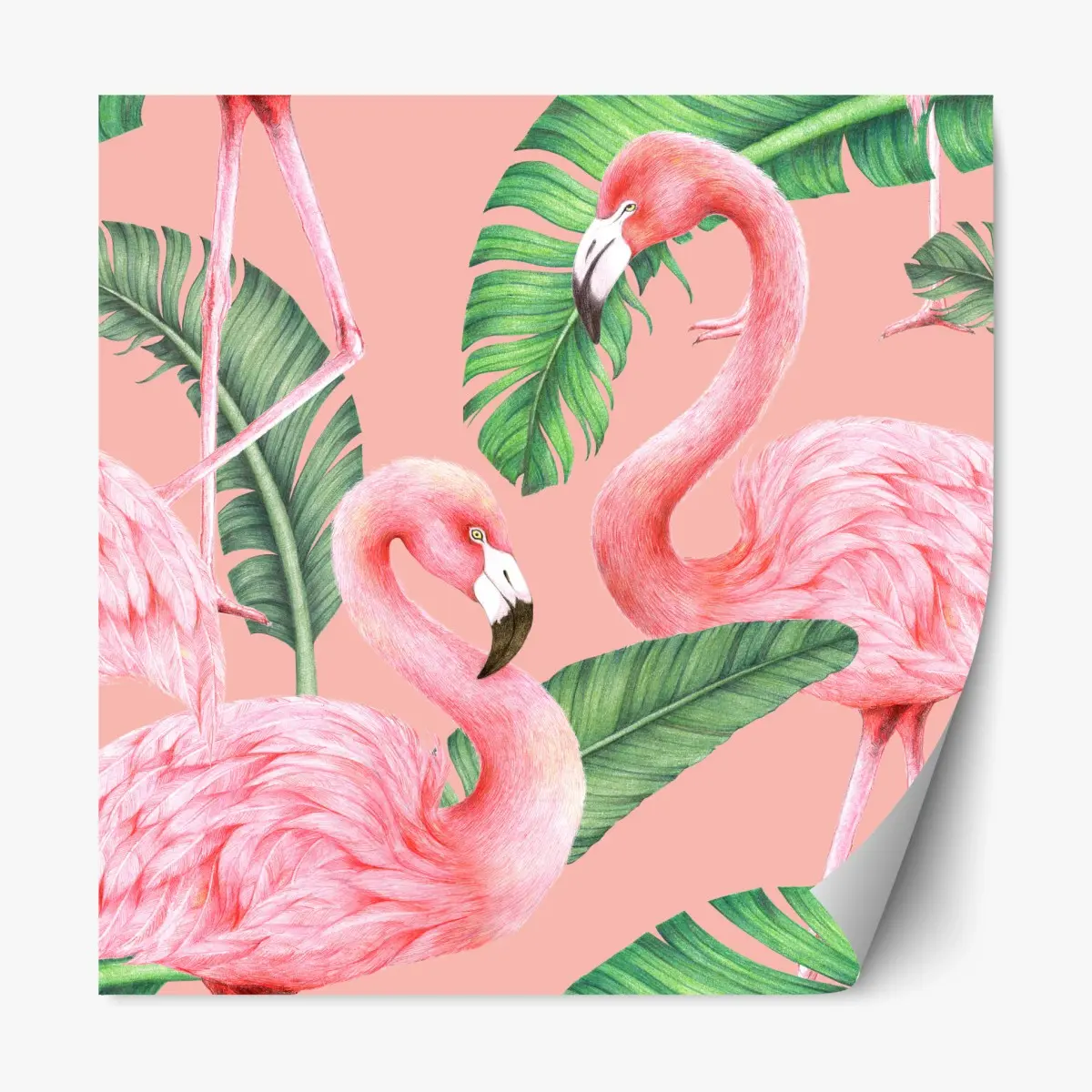 Repositionable sticker pink flamingo pattern with tropical leaves • Wallissimo® Repositionable sticker pink flamingo pattern with tropical leaves • Wallissimo®