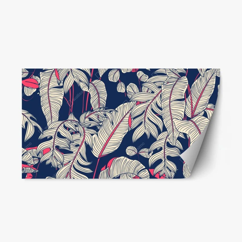 Repositionable sticker navy tropical leaves pattern