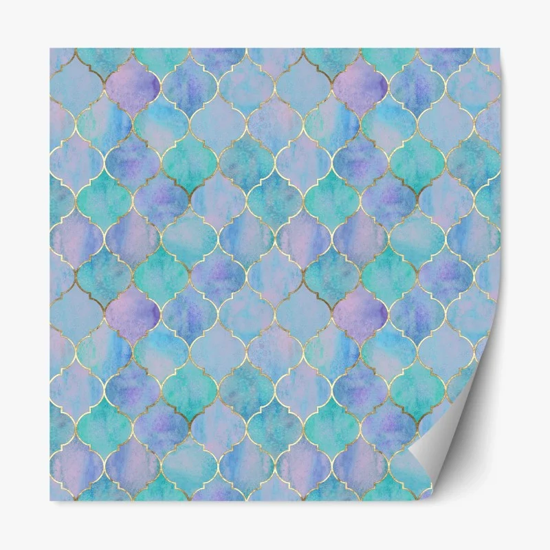 Repositionable sticker pastel turquoise moroccan tile pattern