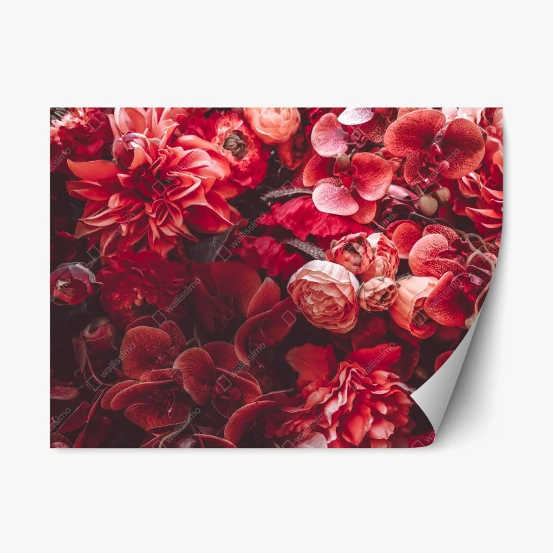 Repositionable sticker crimson rose and orchid bouquet